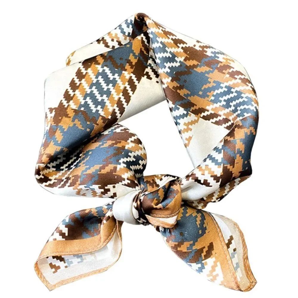 Brown Plaid Print Silky Scarf